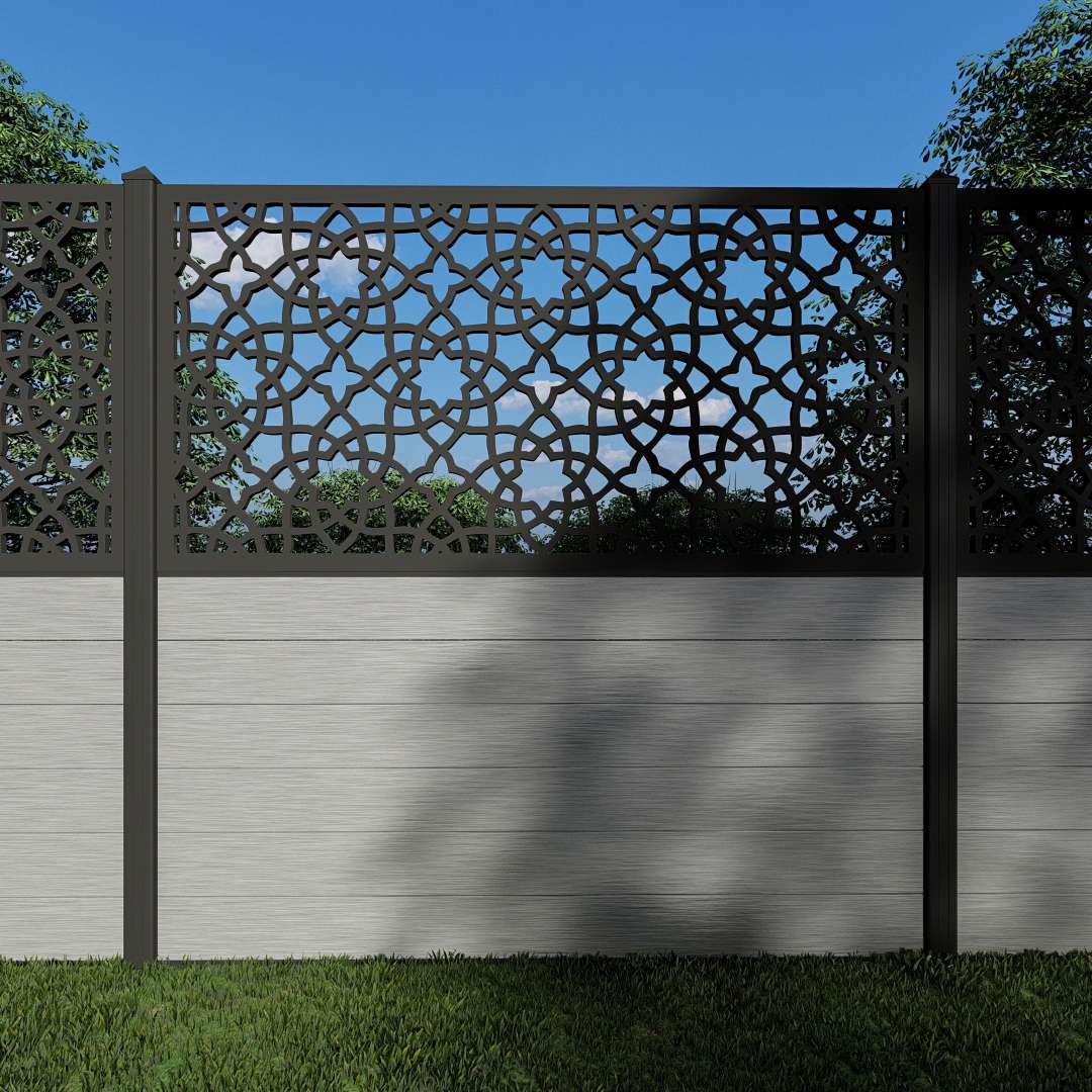 Composite Fence Panels with 90cm Alhambra Screen (Inc Aluminium Posts)