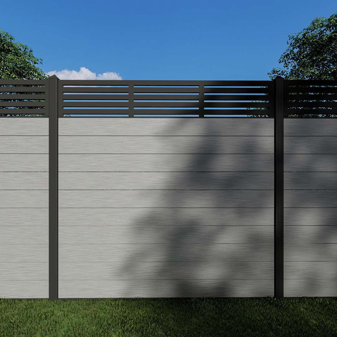 Composite Fence Panels with 30cm Slatted Trellis (Inc Aluminium Posts)